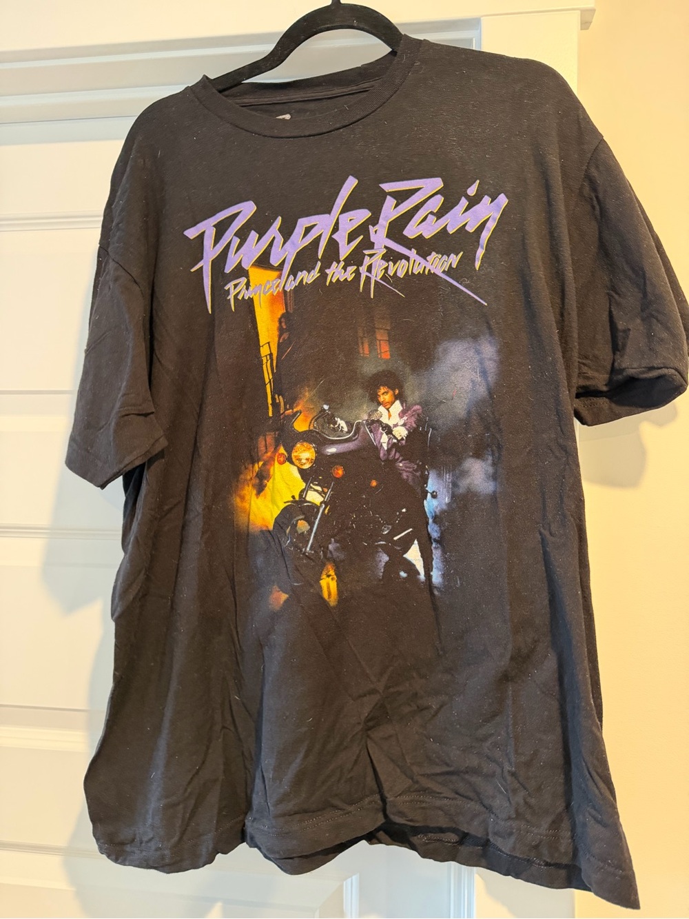 Prince Black 'Purple Rain' Graphic Tee with Purple & Yellow Print